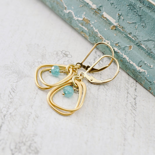 Rounded Triangle & Blue Jade Hoop Earrings