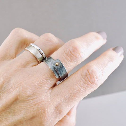Hammered Unisex Ring – Gold Accent