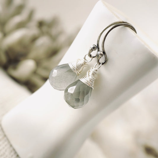 Gray Moonstone Drop Earrings