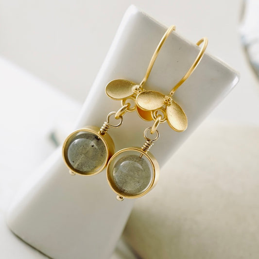 Natural Labradorite Orbit Earrings