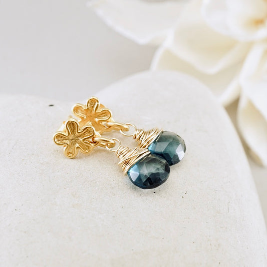 Blue Topaz Flower Post Earrings