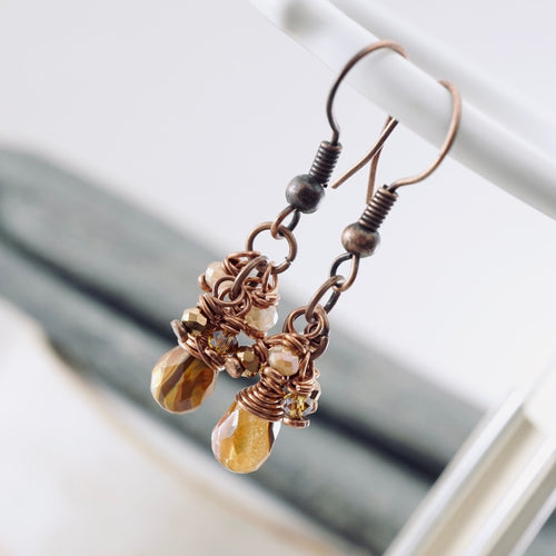 TN Strawberry Quartz Cluster Earrings (Copper)
