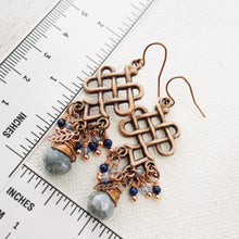 Load image into Gallery viewer, TN Long Pretzel Labradorite & Lapis Chandelier Earrings (Copper)