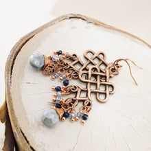 Load image into Gallery viewer, TN Long Pretzel Labradorite & Lapis Chandelier Earrings (Copper)