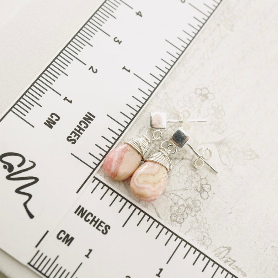 Rhodochrosite Petite Square Stud Earrings