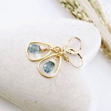 Load image into Gallery viewer, TN Rounded Triangle London Blue Topaz Hoop Earrings (GF)