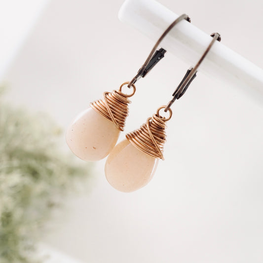 Peach Moonstone Drop Earrings