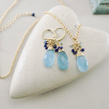 Load image into Gallery viewer, TN Frosty Blue Chalcedony & Lapis Pendant (Gold-filled)