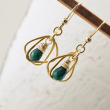 Load image into Gallery viewer, TN Rounded Triangle Emerald Hoop Earrings (Gold-filled)