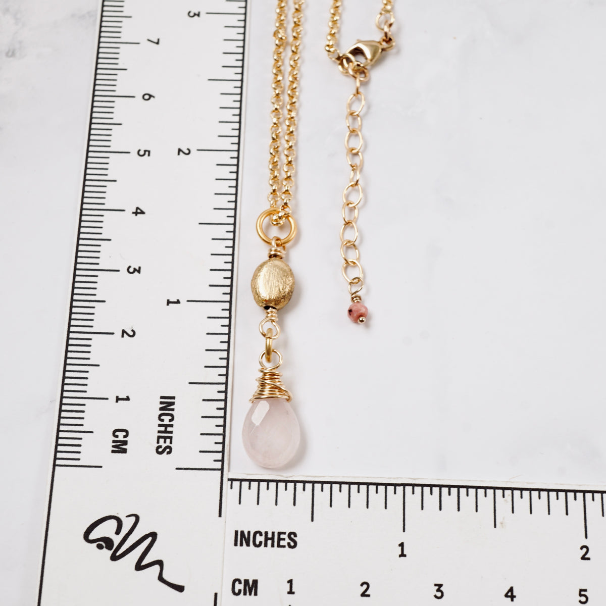 Rose Quartz & Vermeil Drop Pendant