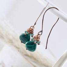 Load image into Gallery viewer, TN Malachite Long Drop Earrings (Copper)