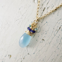 Load image into Gallery viewer, TN Frosty Blue Chalcedony & Lapis Pendant (Gold-filled)