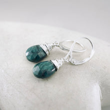 Load image into Gallery viewer, TN Green Emerald Drop Earrings (Sterling Silver)