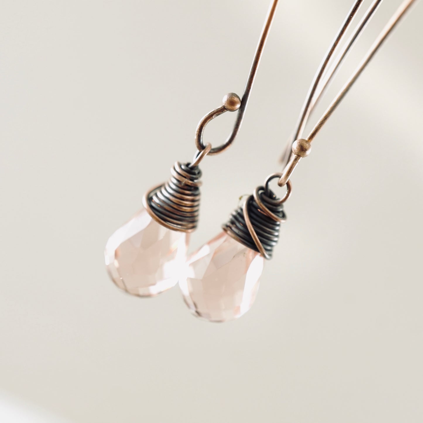 Long Pink Crystal Drop Earrings