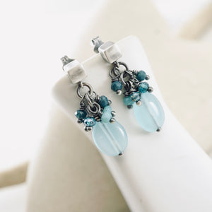 TN Aqua Blue Chalcedony Petite Cluster Earrings (SS)