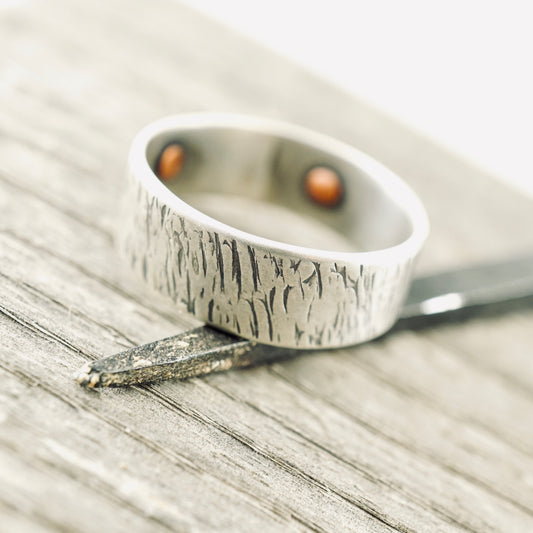 Riveted Sterling Over Sterling Ring (Bark Texture)