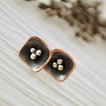 Load image into Gallery viewer, Unique, artisan designed, handmade sterling silver and copper, single pod, stud earrings | Square Pods collection