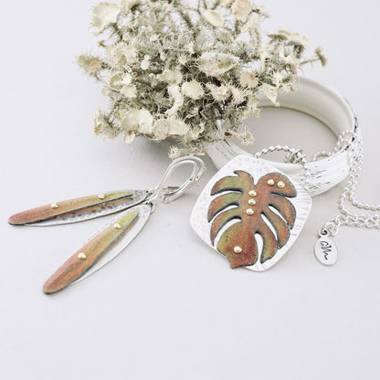 Monstera Square Pendant (Pumpkin & Red)