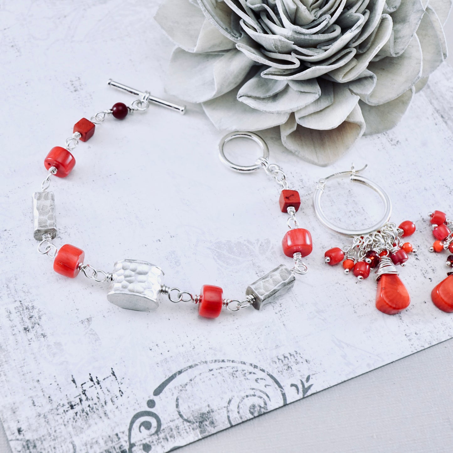 Coral & Silver Rhythm Bracelet