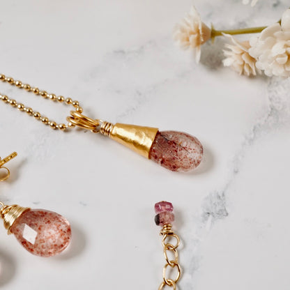 Strawberry Quartz Vermeil Drop Pendant