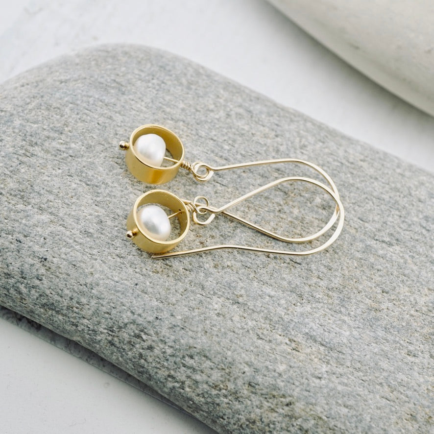 Natural White Half-Round Pearl Earrings