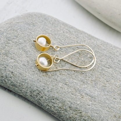 Natural White Half-Round Pearl Earrings