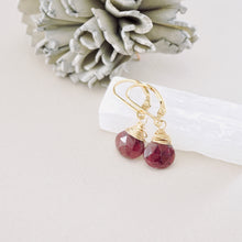 Load image into Gallery viewer, TN Ruby Faceted Drop Earrings (Gold-filled)