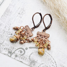 Load image into Gallery viewer, TN Strawberry Quartz &amp; Citrine Petite Chandelier Earrings (Copper)