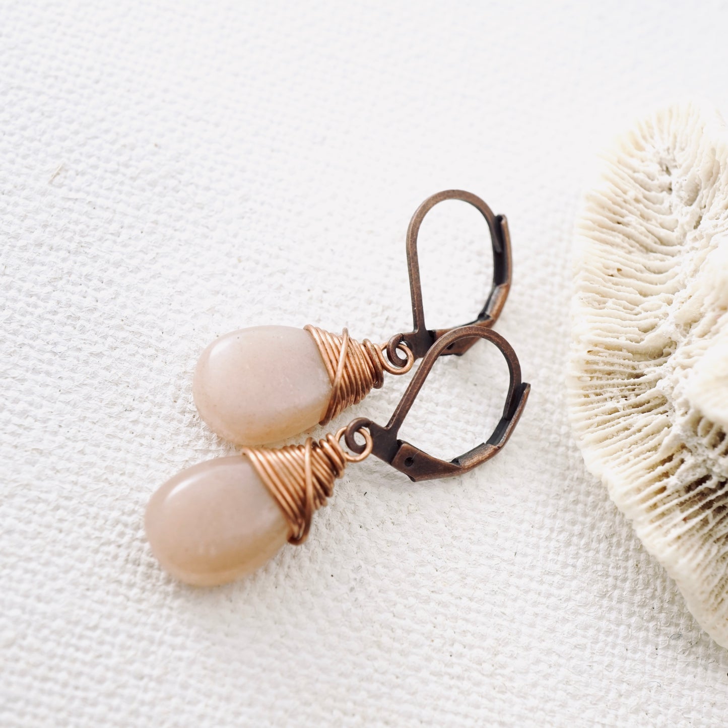 Peach Moonstone Drop Earrings
