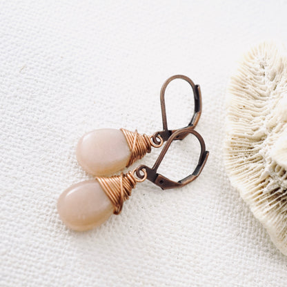 Peach Moonstone Drop Earrings