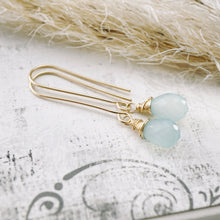 Load image into Gallery viewer, TN Blue Chalcedony Long Drop Earrings (Gold-filled)