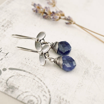 Blue Sapphire Ladybug Earrings