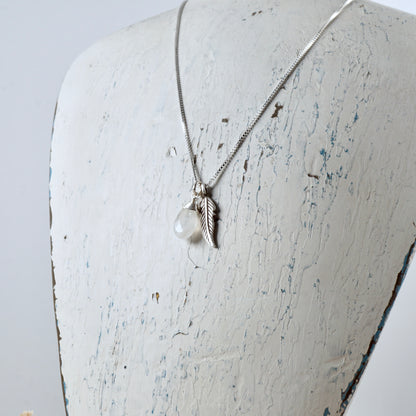 Petite Moonstone & Feather Pendant