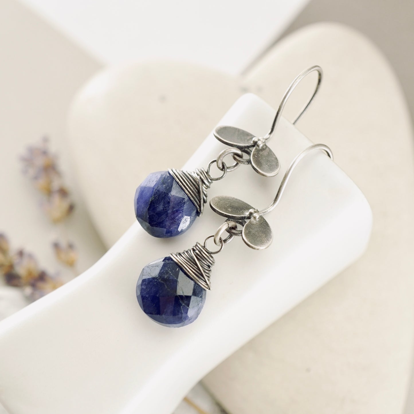 Blue Sapphire Ladybug Earrings