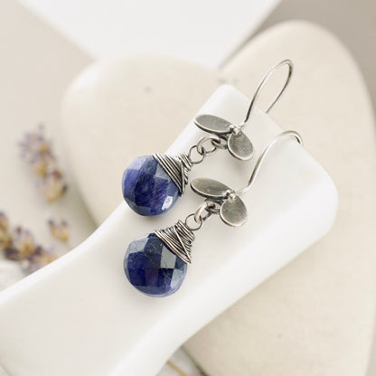 Blue Sapphire Ladybug Earrings