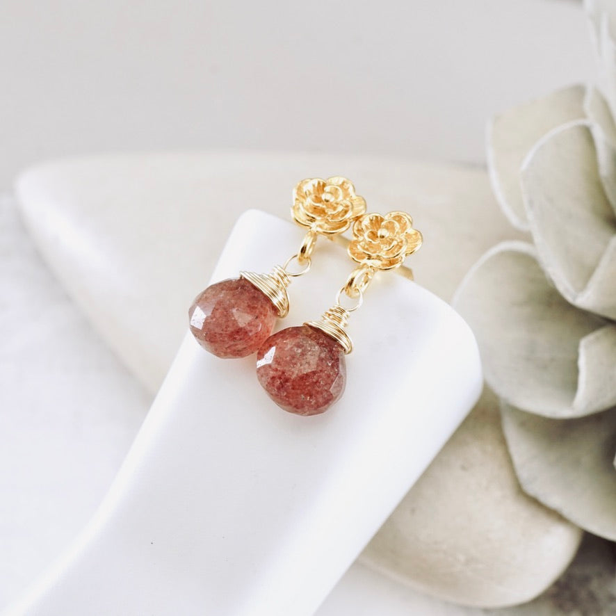 Strawberry Quartz Petite Flower Earrings