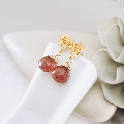 Strawberry Quartz Petite Flower Earrings