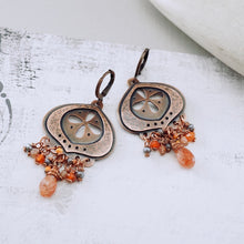Load image into Gallery viewer, TN Sand Dollar Sunstone Chandelier Earrings (Copper)