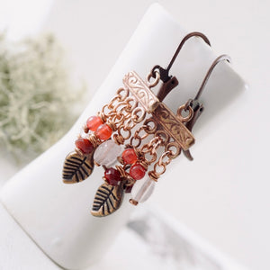 TN Petite Rose Quartz & Jade Chandelier Earrings (Copper)