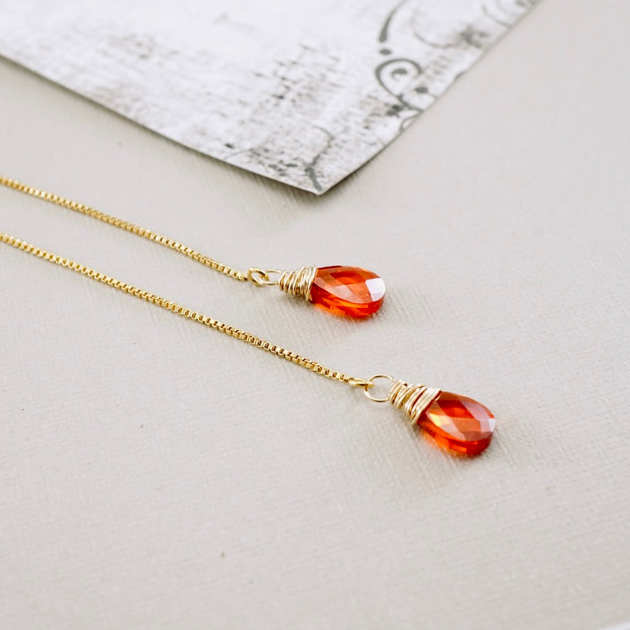 Orange CZ Threader Earrings