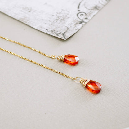 Orange CZ Threader Earrings