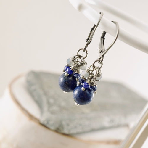 TN Blue Lapis & Crystal Earrings (Silver)