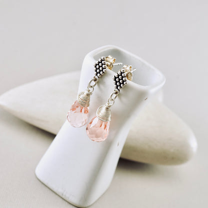 Pink Crystal Textured Post Earrings