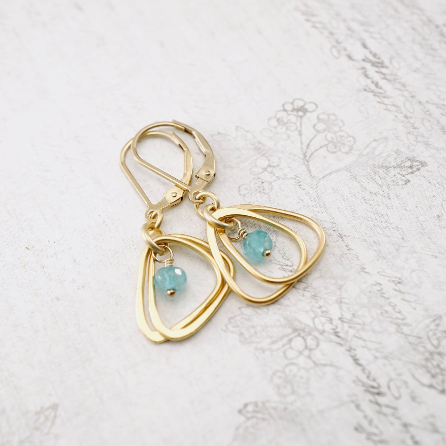 Rounded Triangle & Blue Jade Hoop Earrings