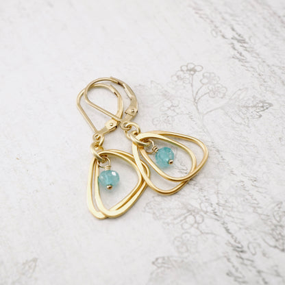 Rounded Triangle & Blue Jade Hoop Earrings