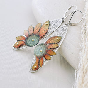 RH - Wildflower Oval Drop Earrings (Orange & Sage) - CUSTOM ORDER