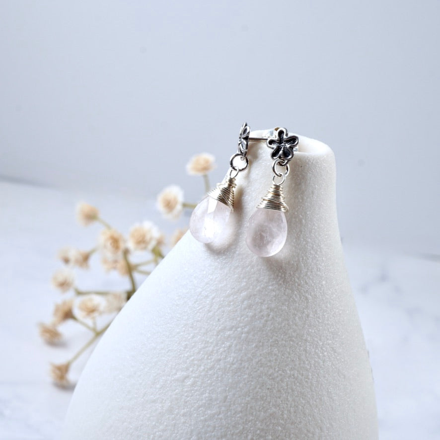 Petite Rose Quartz Flower Stud Earrings