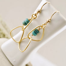 Load image into Gallery viewer, TN Double Triangle Turquoise Hoop Earrings (GF)