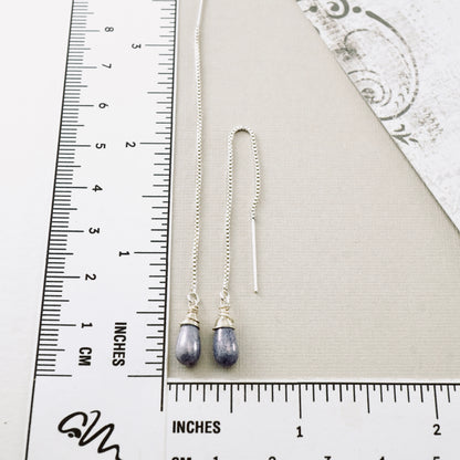 Purple Glass Threader Box Chain Earrings