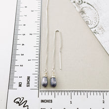 Load image into Gallery viewer, Purple Glass Threader Box Chain Earrings